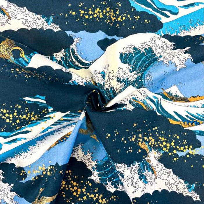 Tissu Japonais - Grande Vague Hokusai Bleu Marine - NAKA FABRICS Tissus Naka Fabrics 