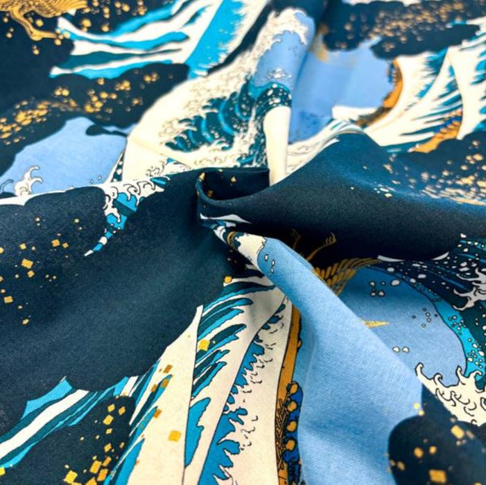 Tissu Japonais - Grande Vague Hokusai Bleu Marine - NAKA FABRICS Tissus Naka Fabrics 