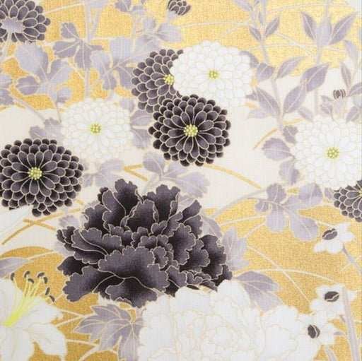 Tissu Japonais - Gris Chrysanthèmes Graphiques - NAKA FABRICS Tissus Naka Fabrics 