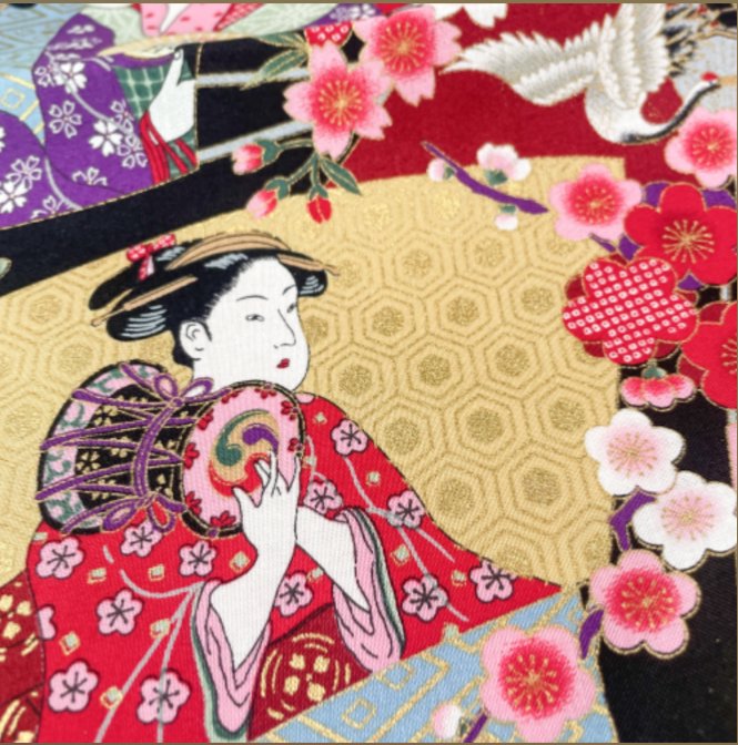 Tissu Japonais - Gris Pivoines Oiseaux - NAKA FABRICS Tissus Naka Fabrics 