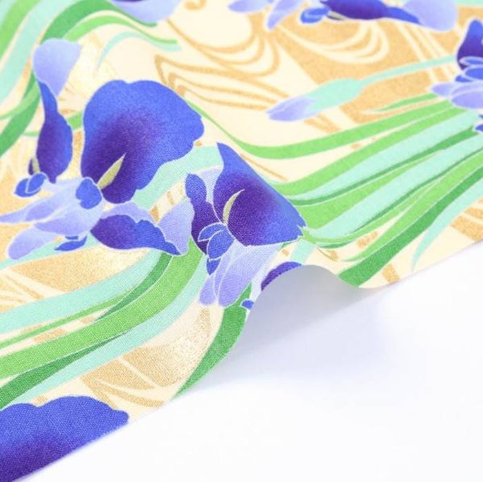 Tissu Japonais - Iris Violets sur Crème Doré - NAKA FABRICS Tissus Naka Fabrics 