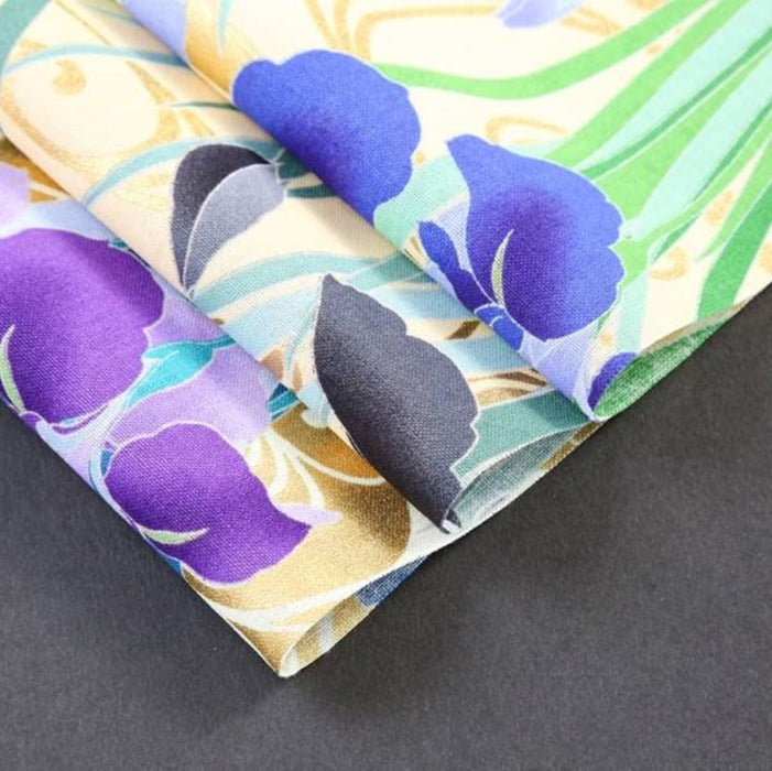 Tissu Japonais - Iris Violets sur Crème Doré - NAKA FABRICS Tissus Naka Fabrics 