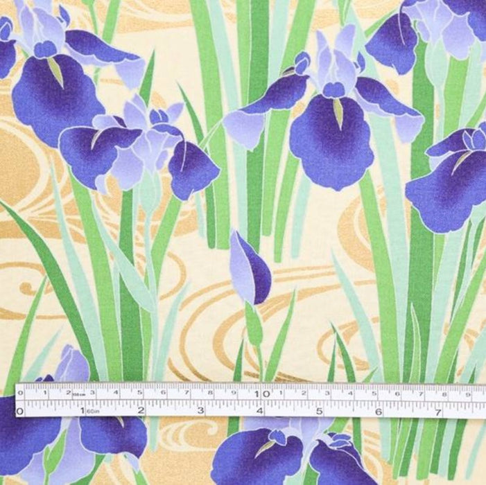 Tissu Japonais - Iris Violets sur Crème Doré - NAKA FABRICS Tissus Naka Fabrics 