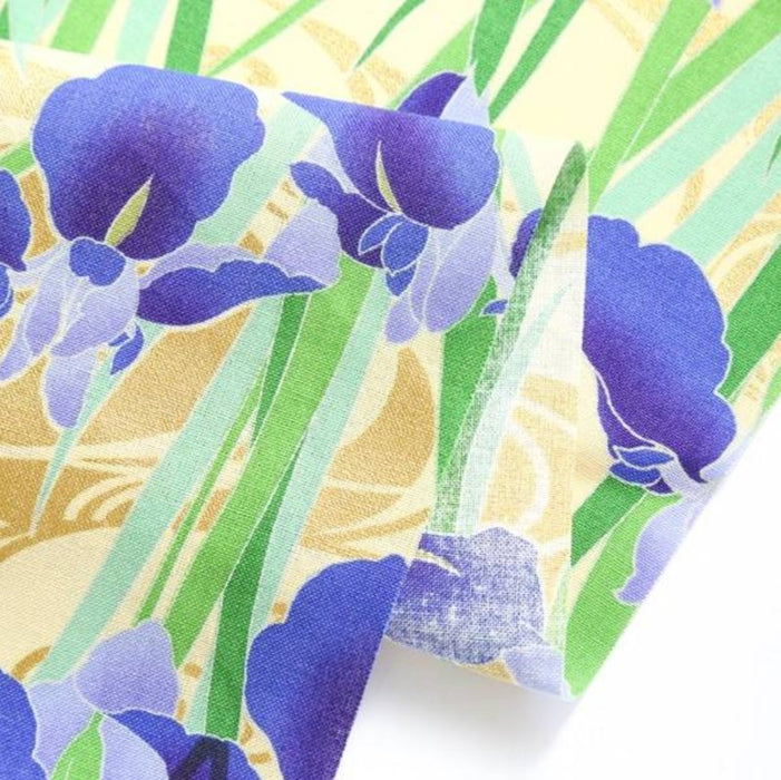 Tissu Japonais - Iris Violets sur Crème Doré - NAKA FABRICS Tissus Naka Fabrics 