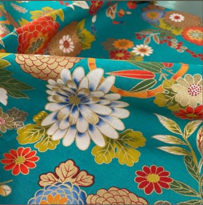 Tissu Japonais - Jardin Turquoise - NAKA FABRICS Tissus Naka Fabrics 