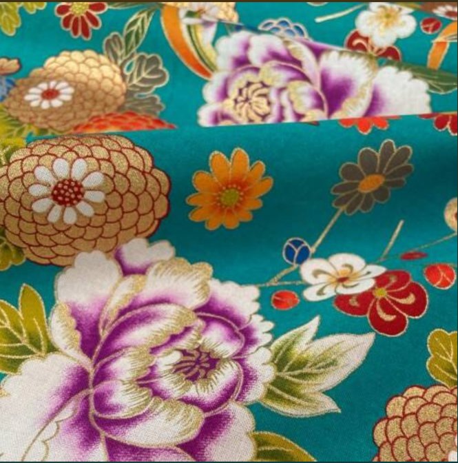 Tissu Japonais - Jardin Turquoise - NAKA FABRICS Tissus Naka Fabrics 
