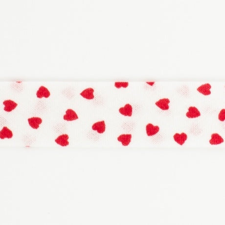 Biais motif Coeur rouge - Taille 36-18mm Rubanerie Fany 