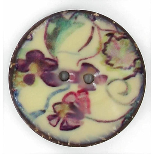 Bouton 2 trous - Coco laqué motif floral - Taille 20 , 25 et 30mm Ref. B1344 Bouton Belly Button 20mm C 