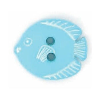 Bouton enfant Poisson - Taille 15mm Bouton Belly Button Turquoise et blanc 