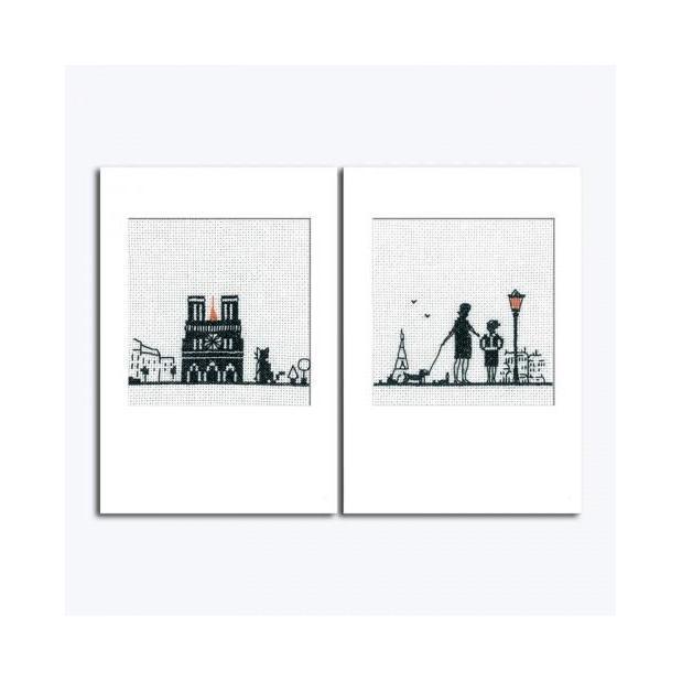 Paris Notre Dame 2 cartes de vœux - Kit de broderie - Le bonheur des dames Broderie Le bonheur des dames 