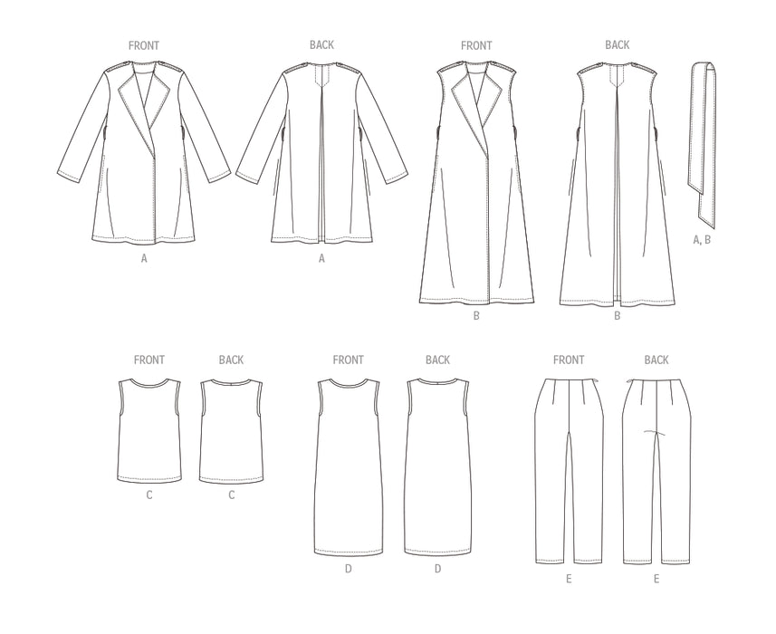 Patron Butterick - Ceinture, Gilet, Haut, Pantalon, Robe, Veste Patron Butterick 