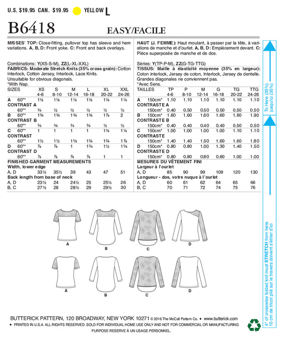 Patron Butterick - Haut Patron Butterick 