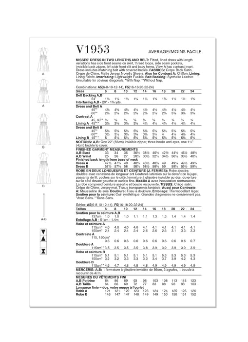 Patron Vogue - Ceinture, Jupe, Robe, Soutien Patron Vogue 