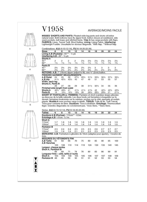 Patron Vogue - Ceinture, Pantalon, Short Patron Vogue 